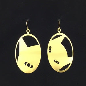 "Peek-a-boo curious” stainless steel oval hoop earrings, steel or gold-plated