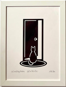 "Cat at the Door" art print, 9"x12" or 16"x20"