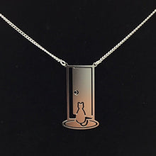 "Cat at the door" cat pendant and chain, steel or gold-plated