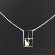 "Cat in the window" cat pendant and chain, steel or gold-plated