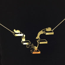 "Cat's Play" cat necklace, steel or gold-plated