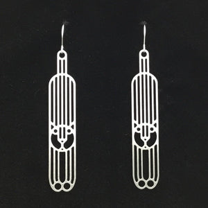 "Hang in there a little longer” cat dangle earrings, steel or gold-plated