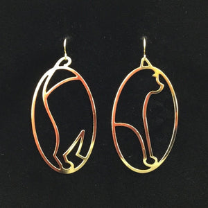 “In one ear and out the other” cat hoop earrings, steel or gold-plated