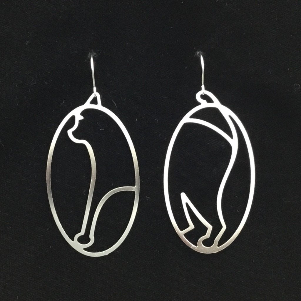 In one ear and out the other cat hoop earrings steel or gold plated