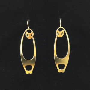 “Midcentury cats” oval hoop cat earrings, steel or gold-plated