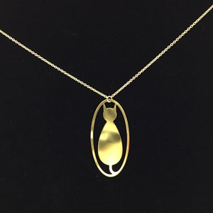 "Patience" cat pendant and chain, steel or gold-plated