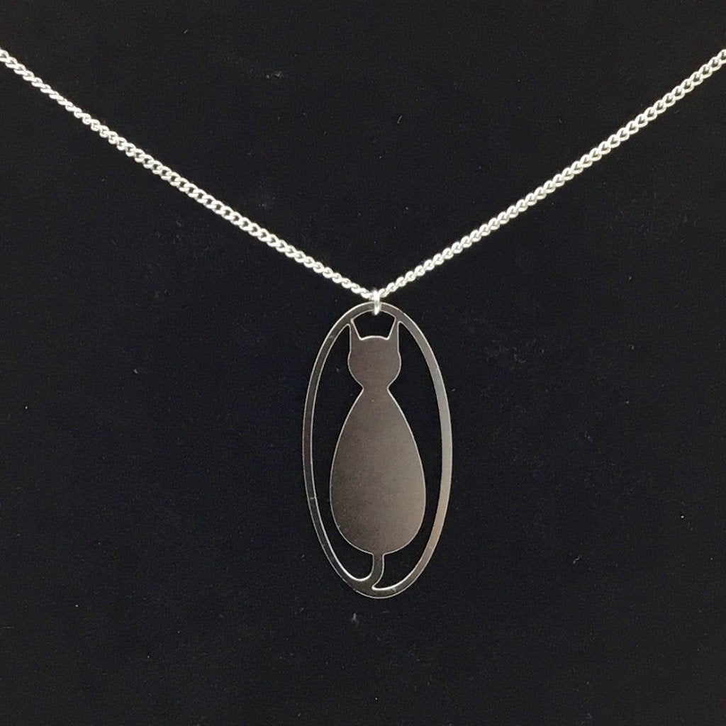 Patience cat pendant and chain steel