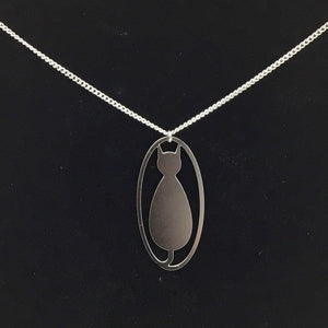 "Patience" cat pendant and chain, steel or gold-plated
