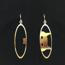 "Peek-a-boo cat ’n’ kitten" oval hoop cat earrings, steel or gold-plated